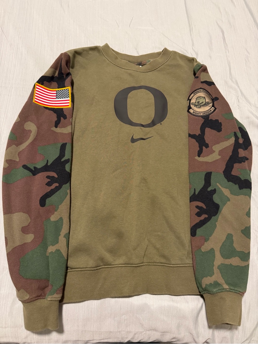 Nike Olive Crewneck Sweatshirt with Camo Sleeves